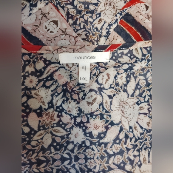 Maurices Floral Kimono Cardigan with Red Accents Size Large/XL - Picture 4 of 5